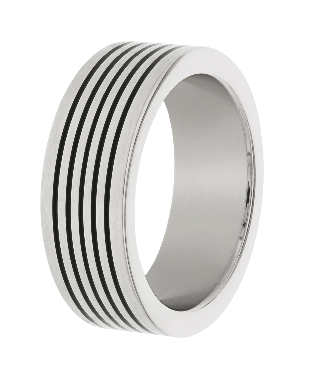 Gerecycled stainless steel ring met zwarte accenten