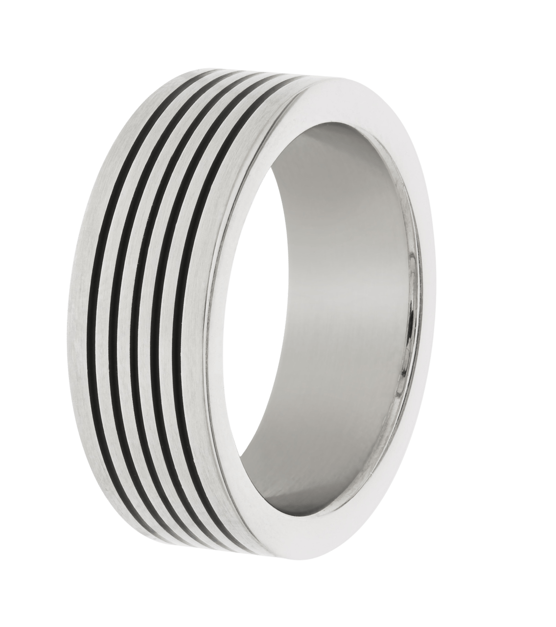 Gerecycled stalen ring met zwarte accenten