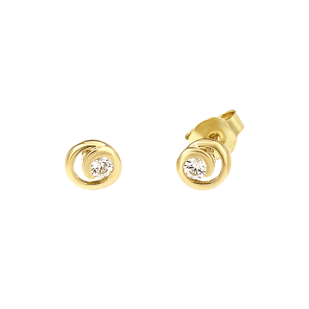 Ohrringe, 585 Gelbgold, mit Zirkonia, rund