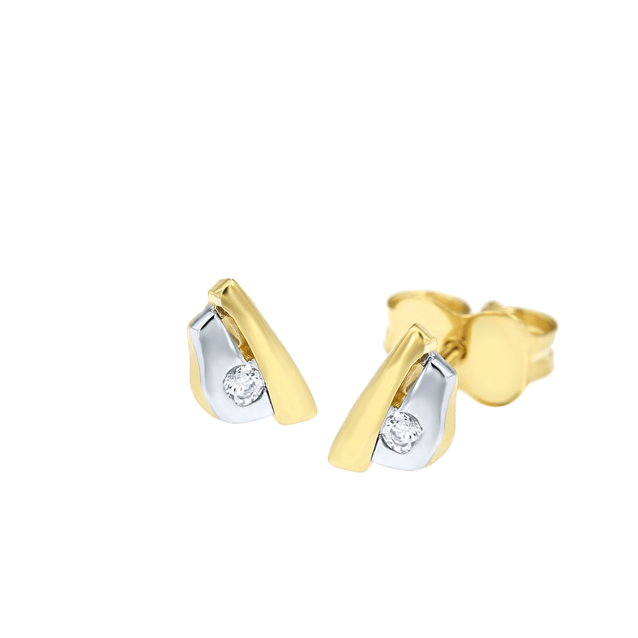 14 karaat gouden bicolor oorknoppen zirkonia voor dames