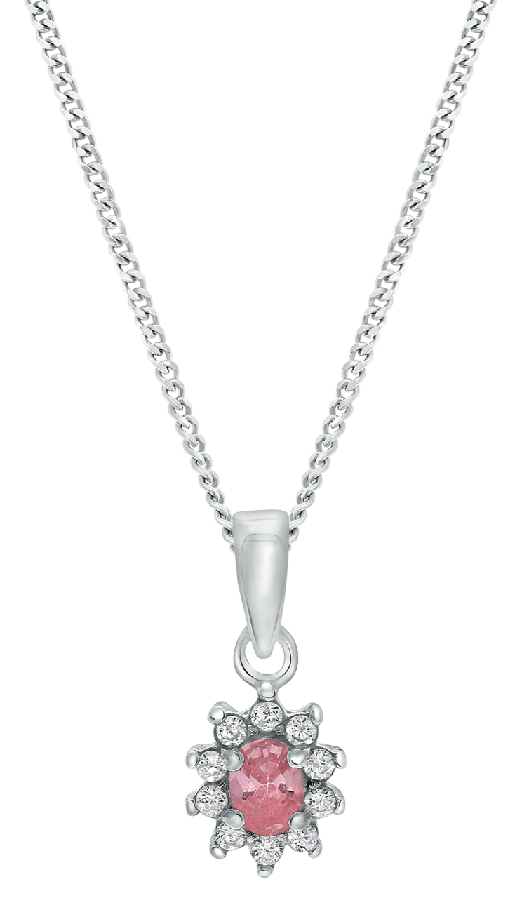Zilveren ketting&hanger met pink zirkonia