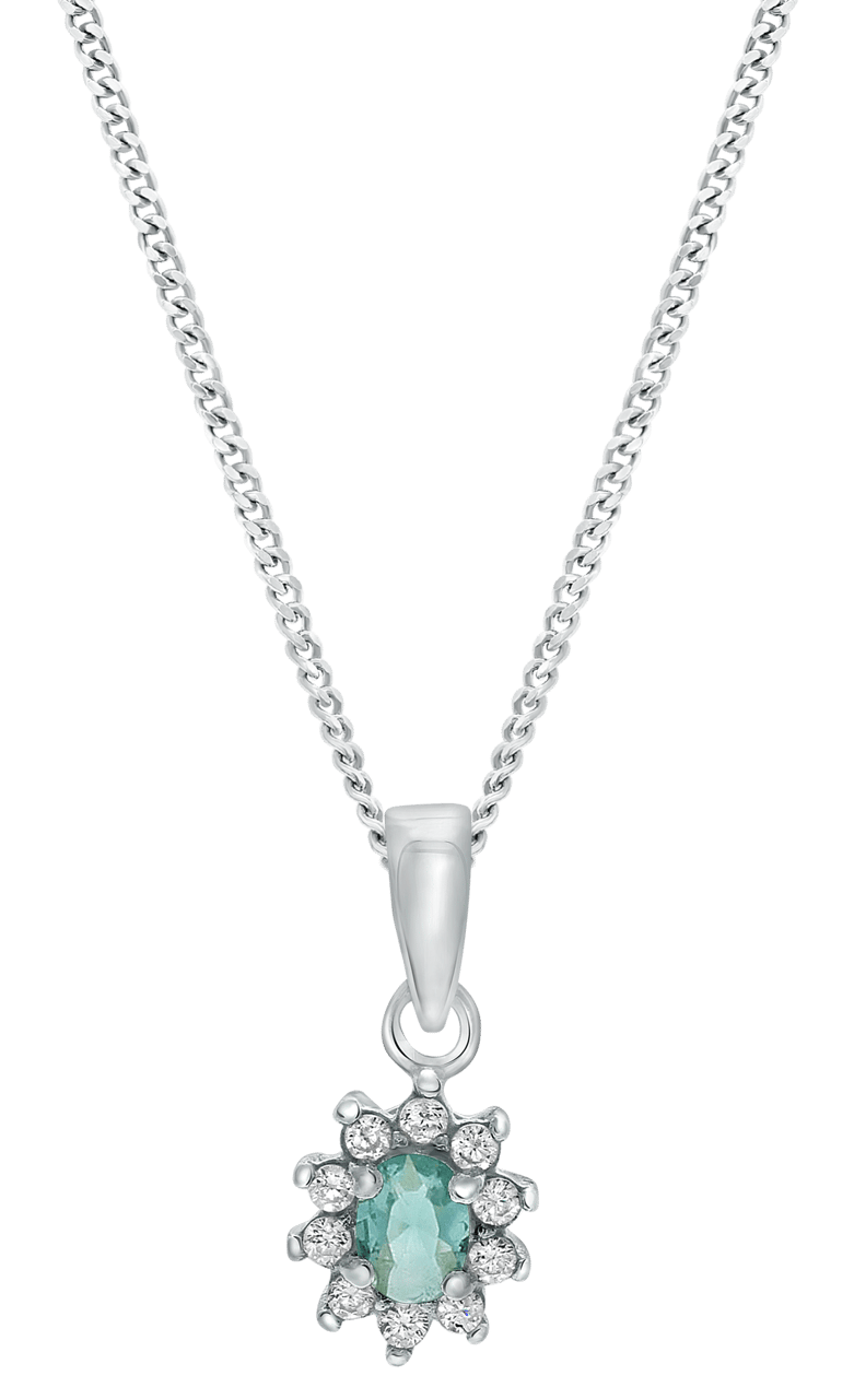 Zilveren ketting&hanger met light blue zirkonia