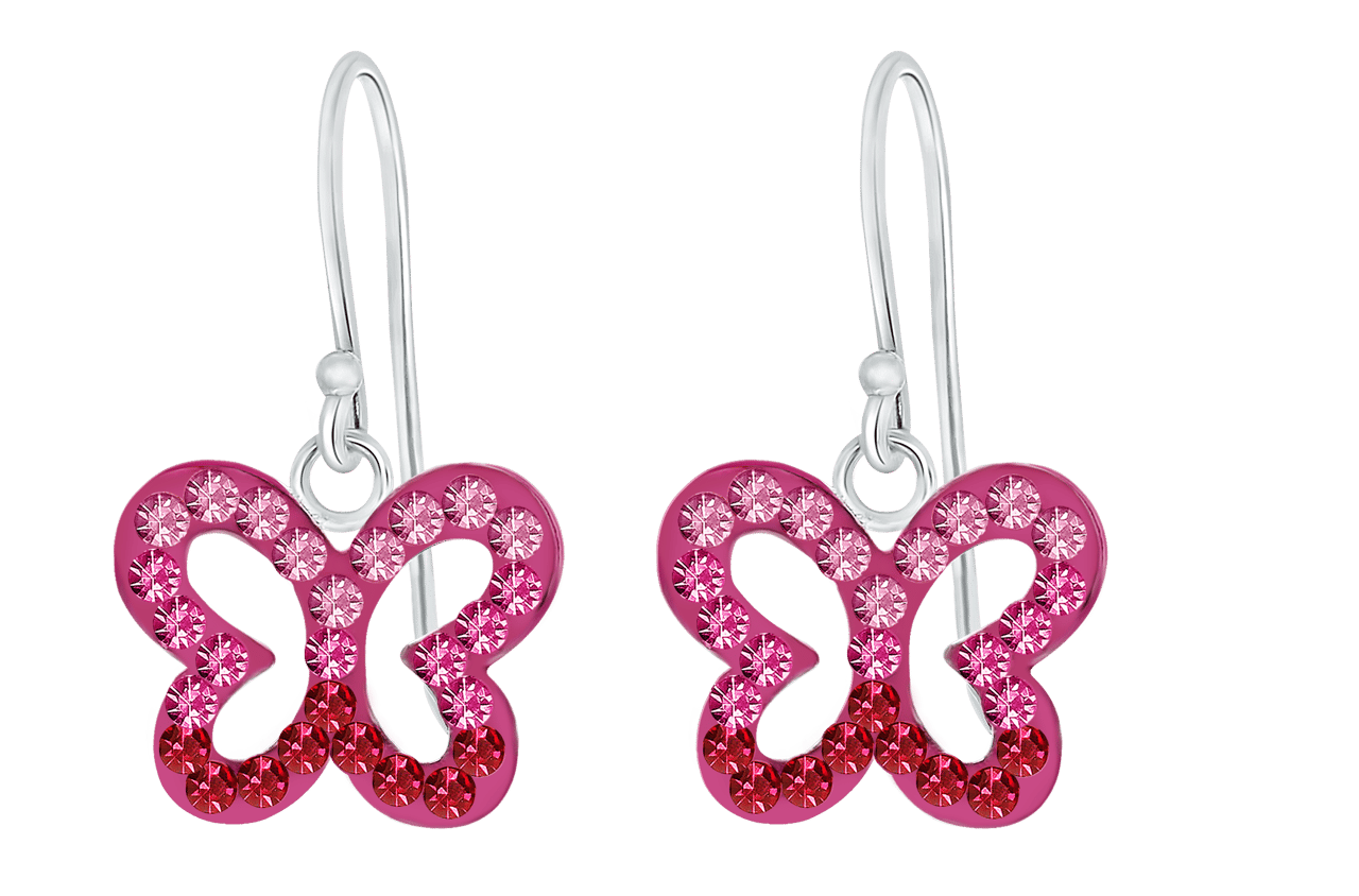 Zilveren kinderoorbellen vlinder ruby mix kristal