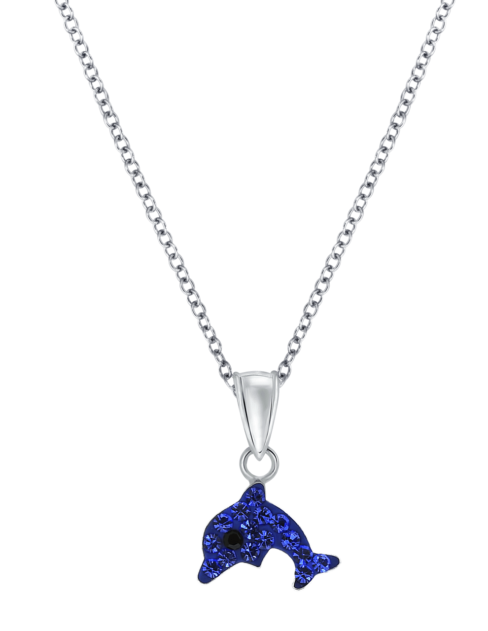 Zilveren kinderketting dolfijn sapphire kristal
