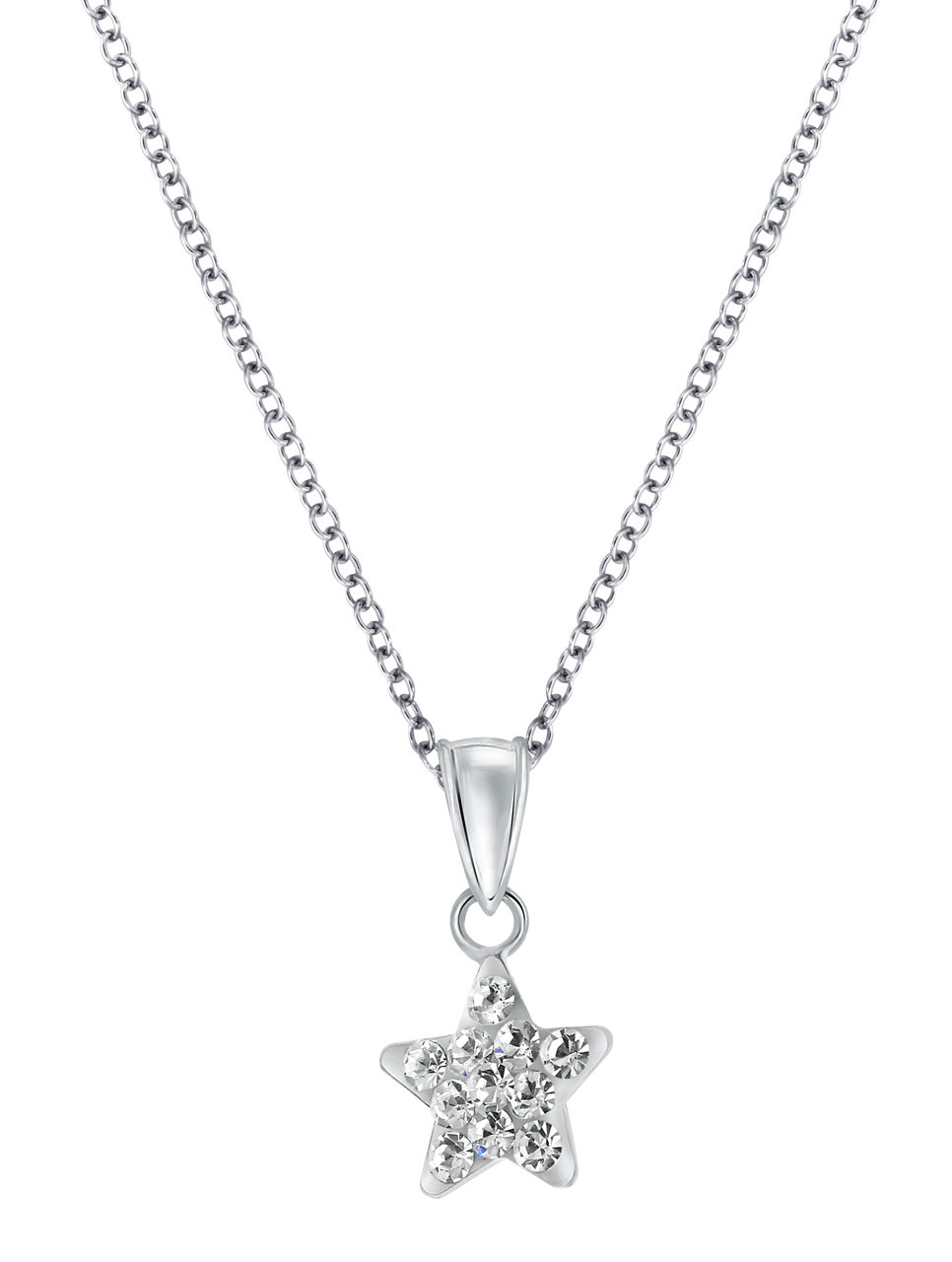 Zilveren kinderketting ster met white kristal
