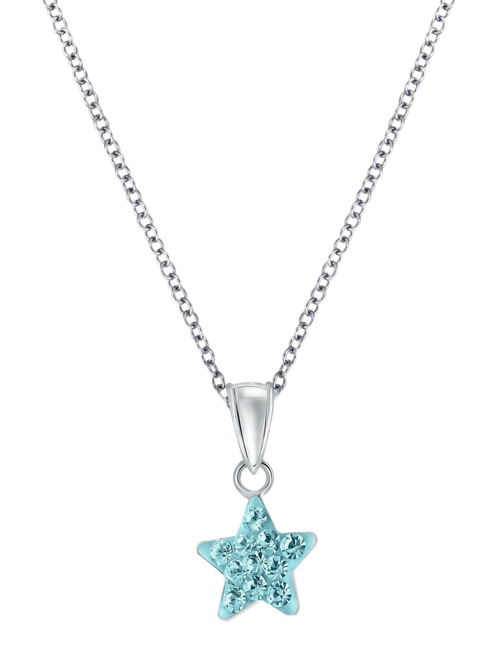 Zilveren kinderketting ster met aqua kristal