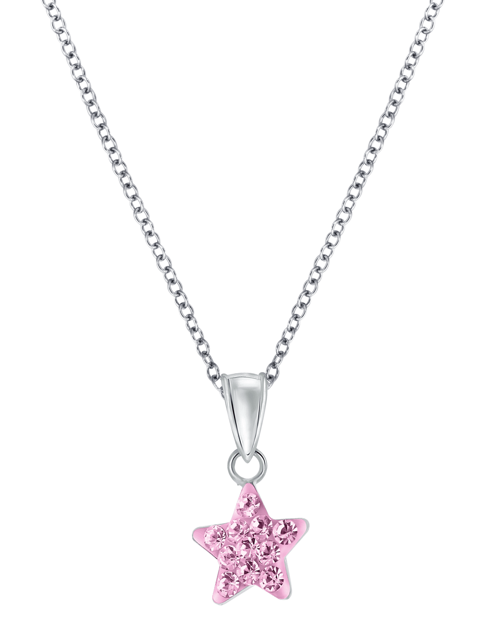 Zilveren kinderketting ster met light rose kristal
