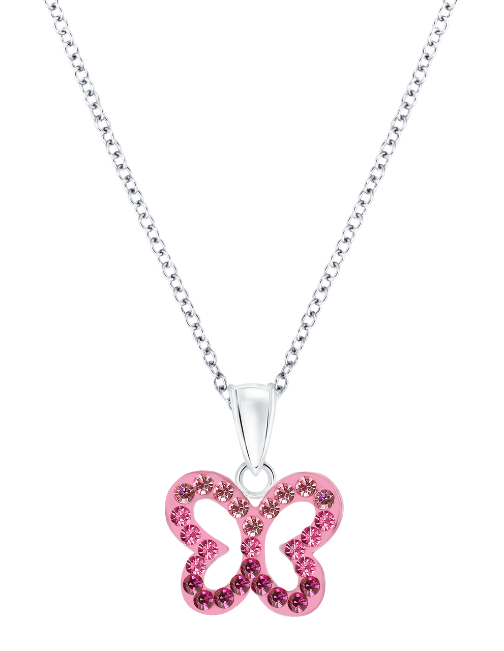 Zilveren kinderketting vlinder fuchsia mix kristal