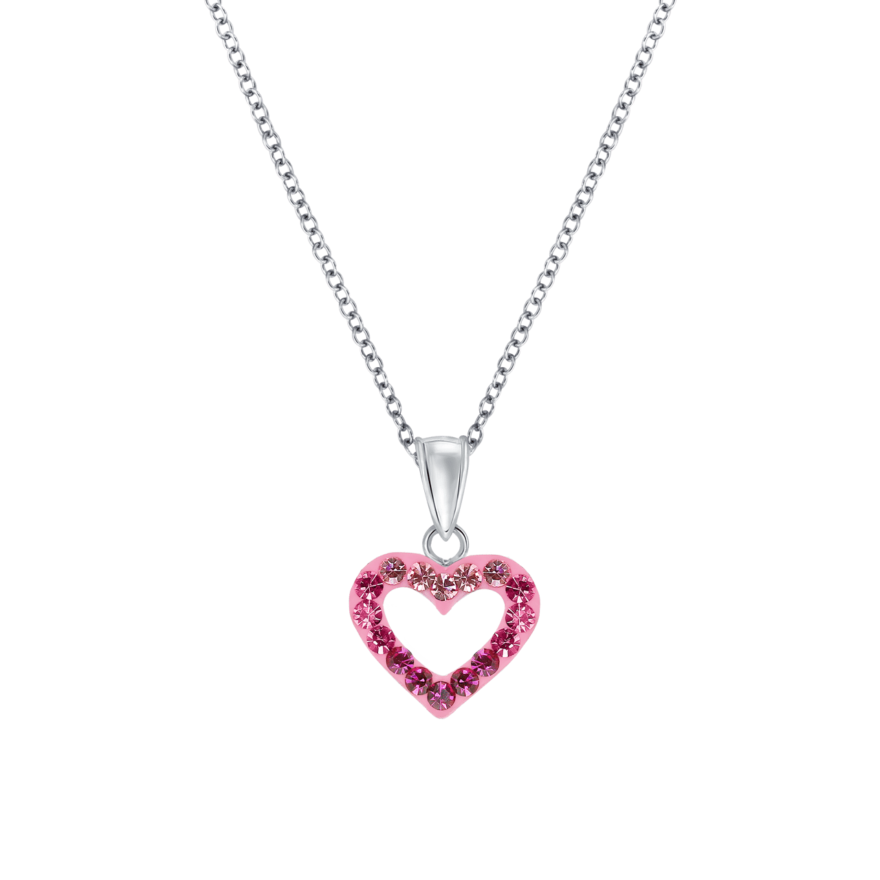 Zilveren kinderketting hart fuchsia mix kristal