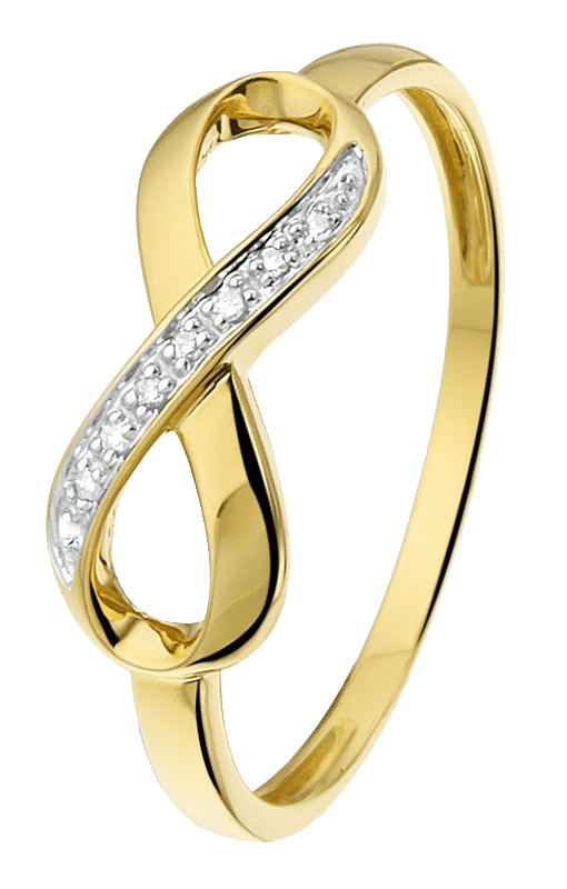14K geelgouden ring infinity 7 diamanten 0,02ct