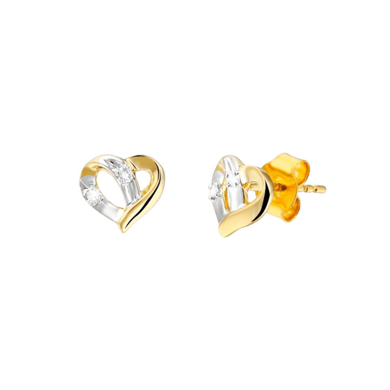 Diamond Luxury 14 karaat geelgouden oorknoppen hart met 4 diamanten voor dames