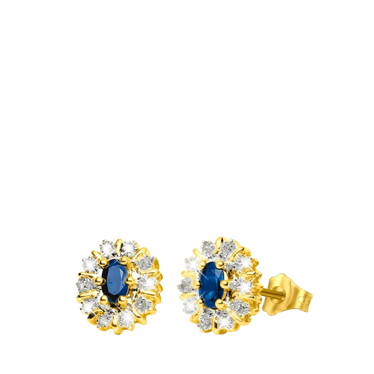 14 Karaat geelgouden oorbellen diamant en saffier