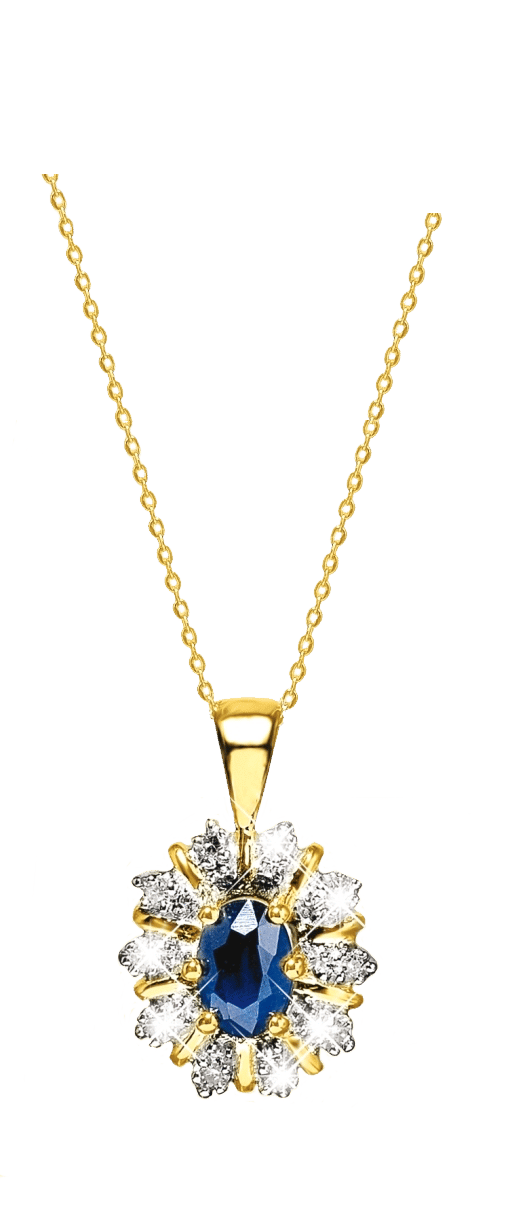 Anhänger, 585 Gelbgold, Diamant, Saphir, 0,05 kt