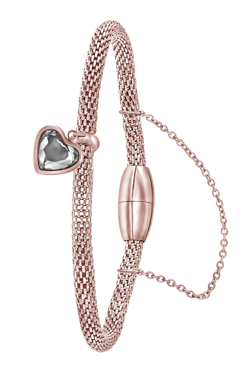 Gerecycleerd stalen armband mesh roseplated hart met kristal