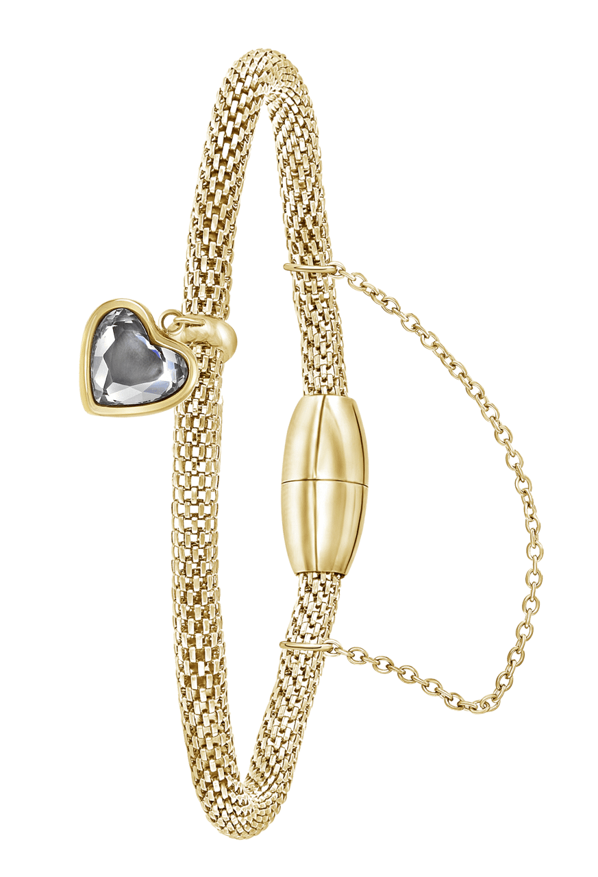 Gerecycleerd stalen armband mesh goldplated hart met kristal