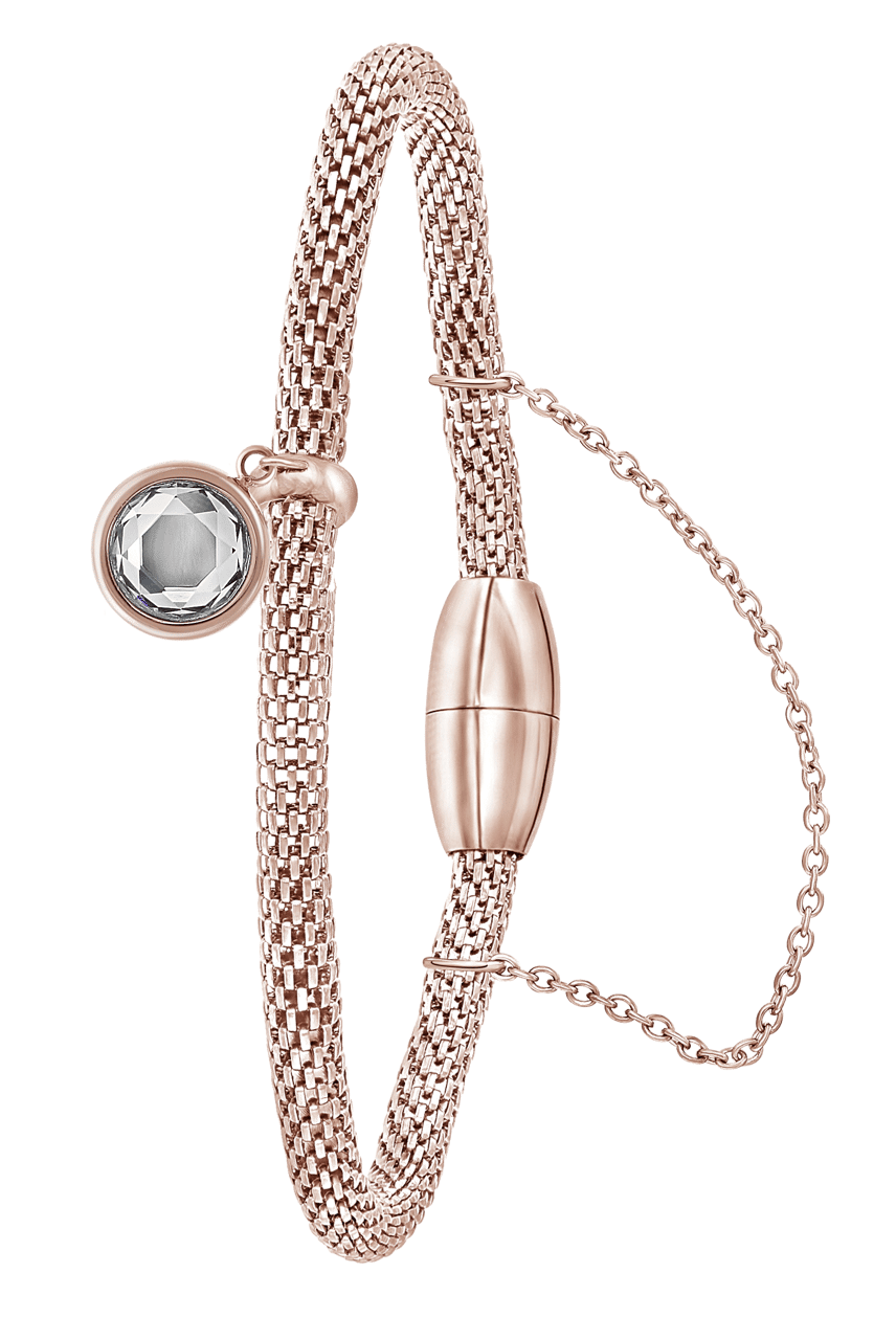Gerecycleerd stainless steel armband mesh roseplated met kristal