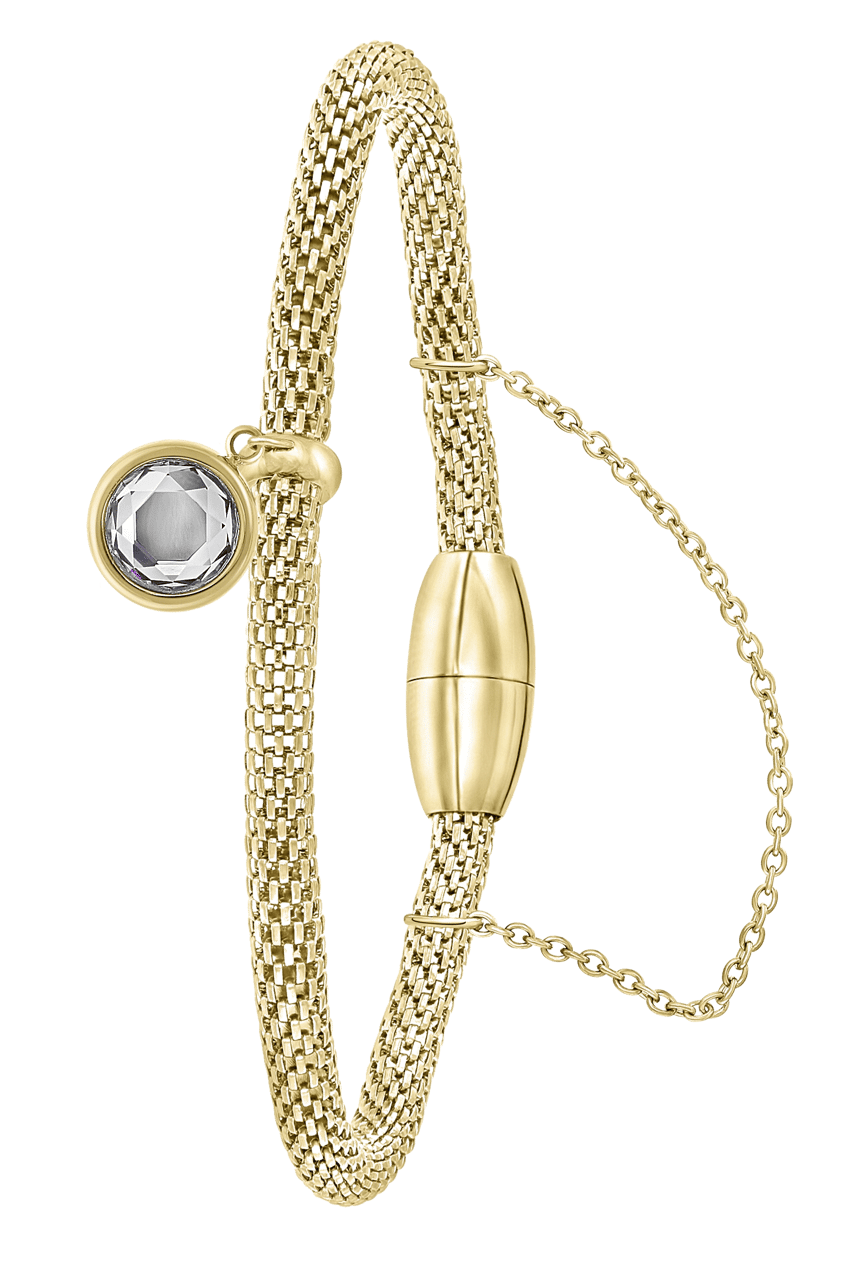Gerecycled stalen armband mesh goldplated met kristal