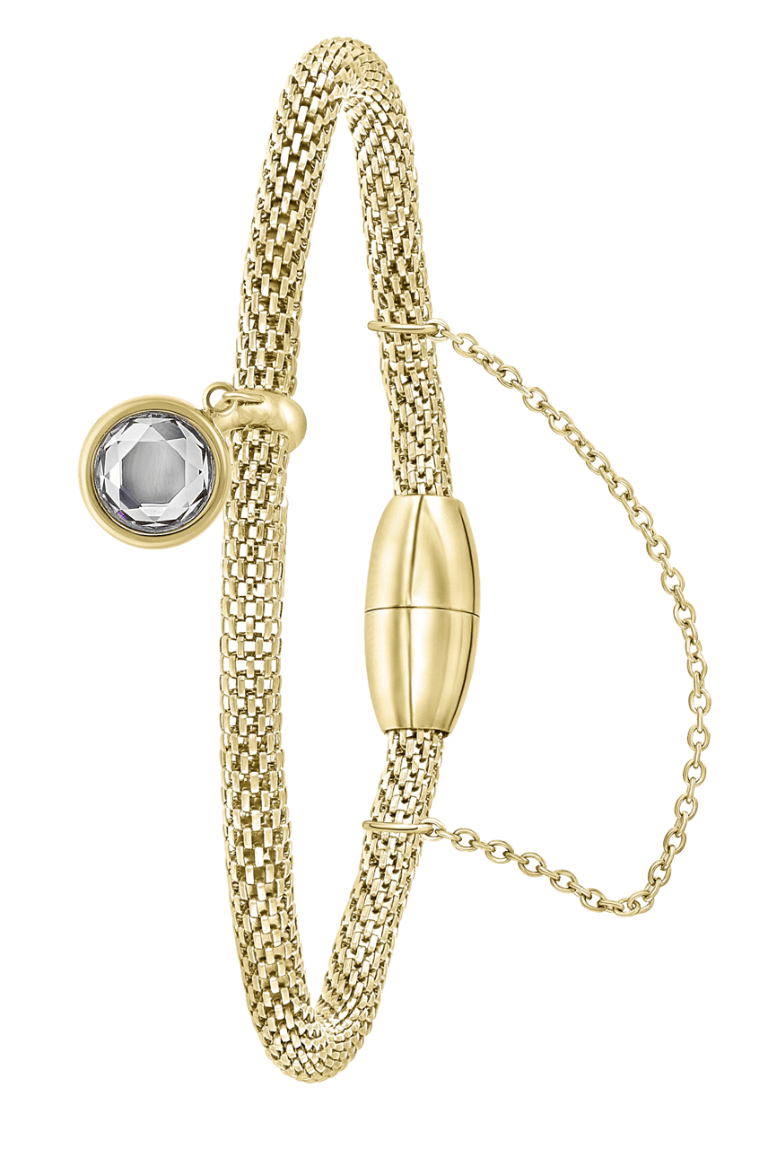 Gerecycleerd stainless steel armband mesh goldplated met kristal