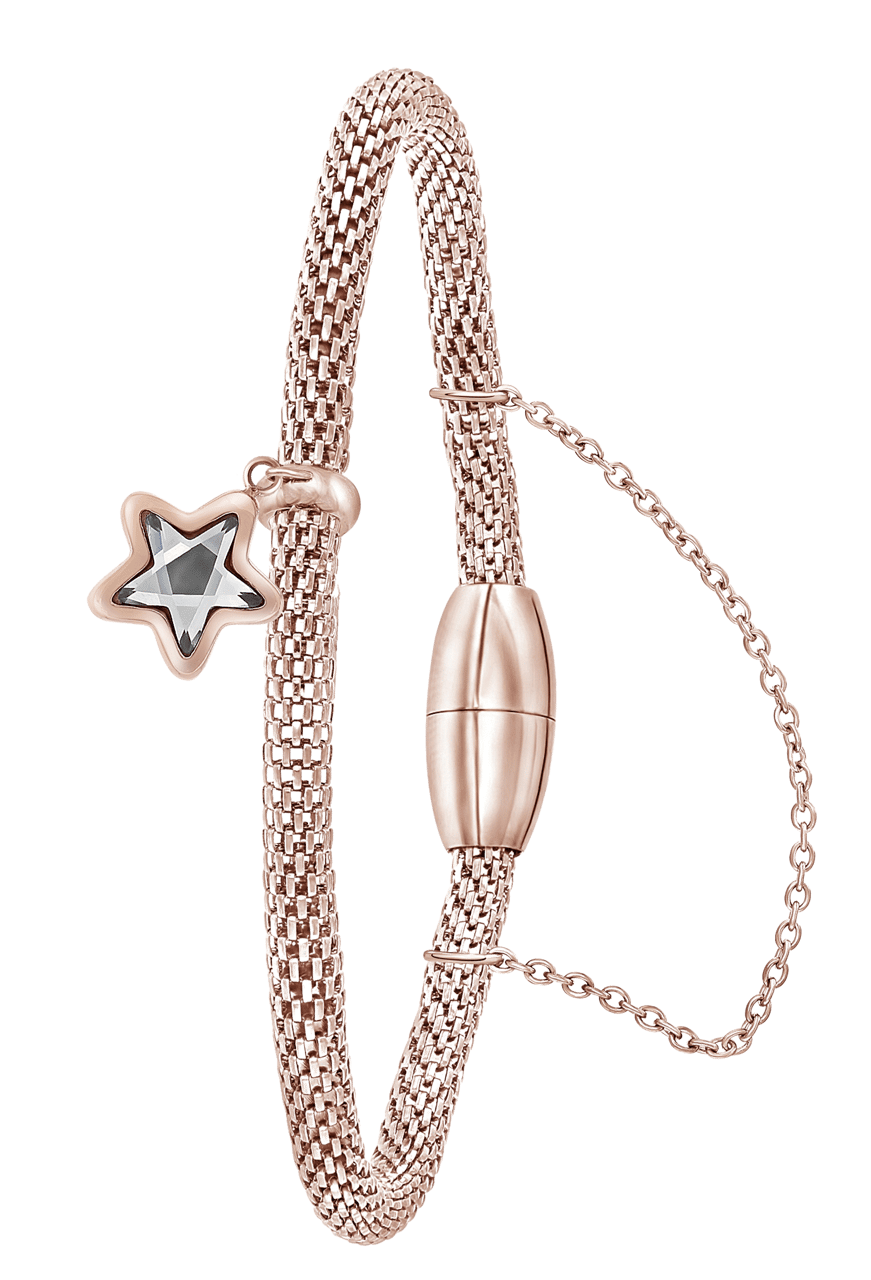 Gerecycleerd stainless steel armband mesh roseplated ster met kristal