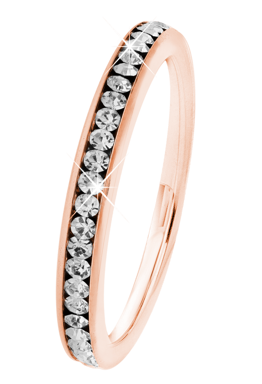 Stainless steel roséplated ring met kristal voor dames