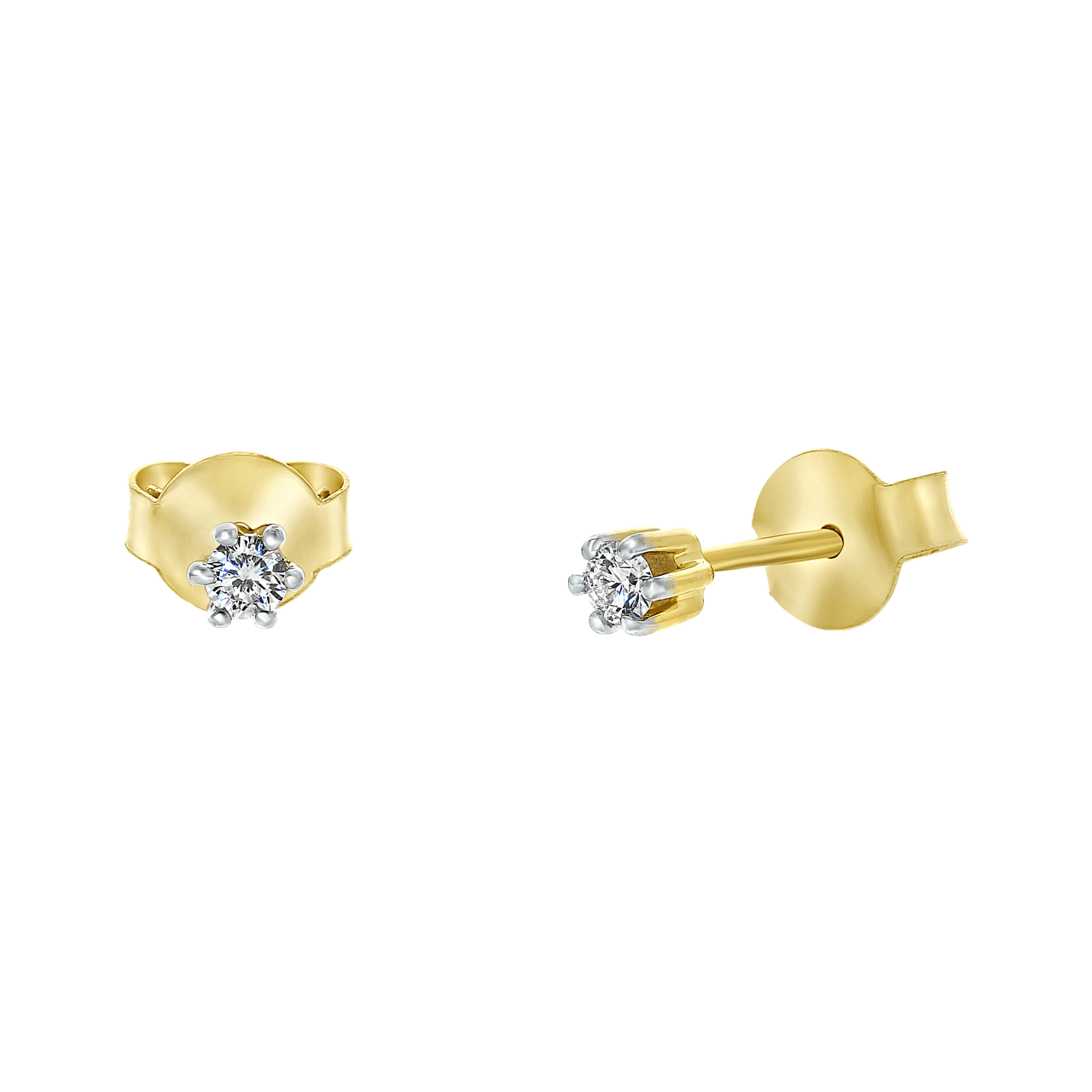 Diamond Solitair 14 karaat geelgouden solitair oorknoppen diamant (0,08ct.) voor dames