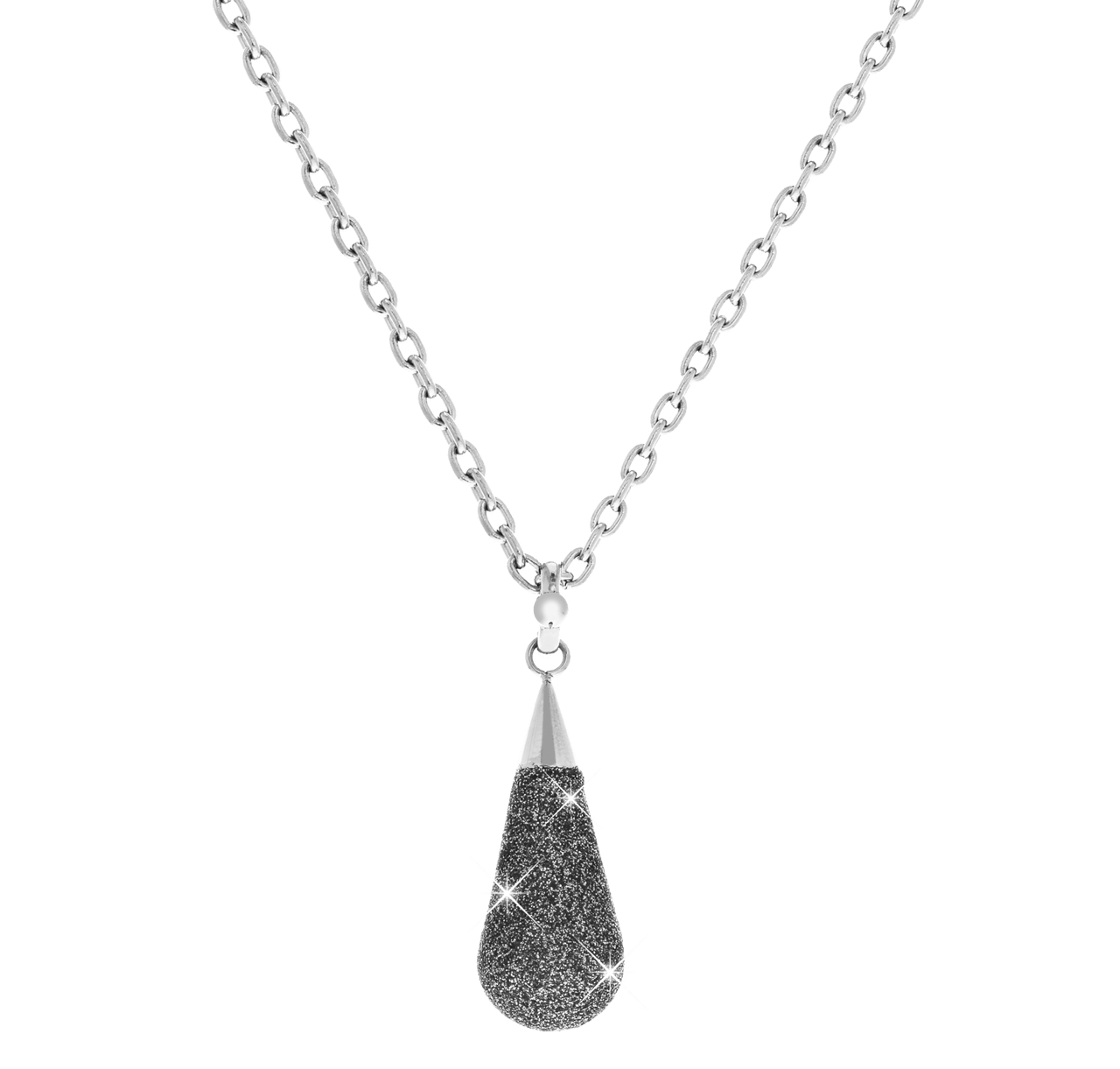 Halskette aus Edelstahl mit Anhänger Grau Mineralpulver
