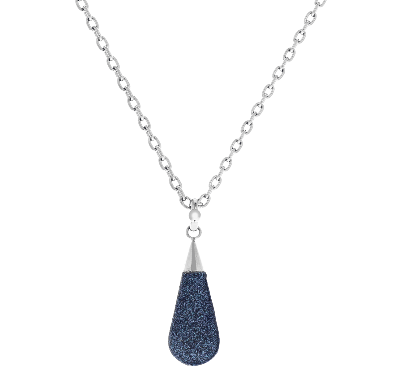 Stalen ketting met hanger blue mineral powder