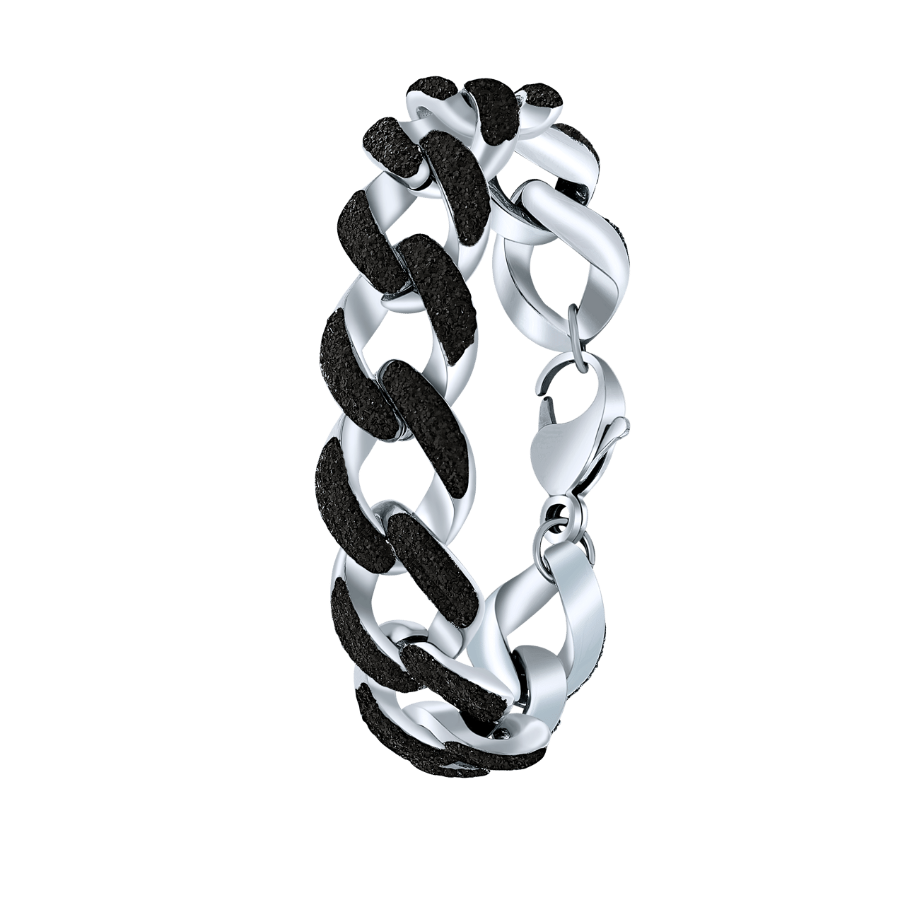 Gliederarmband aus Edelstahl Schwarz Mineralpulver
