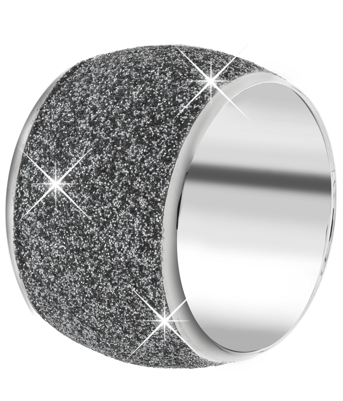 Stainless steel ring met grey mineral powder