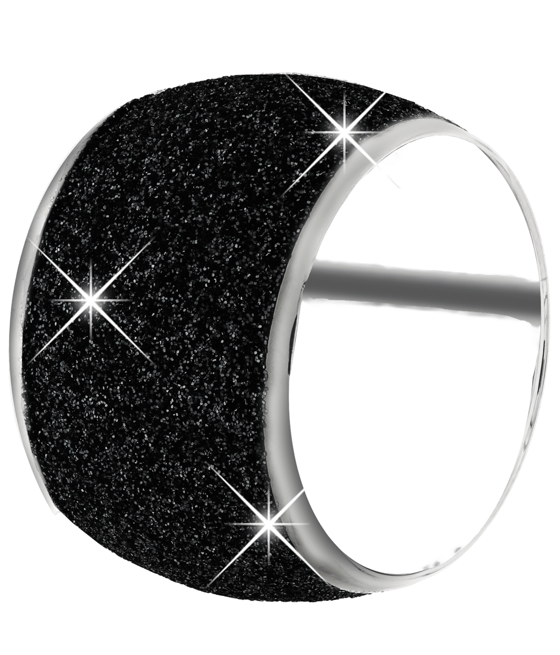 Stainless steel ring met black mineral powder