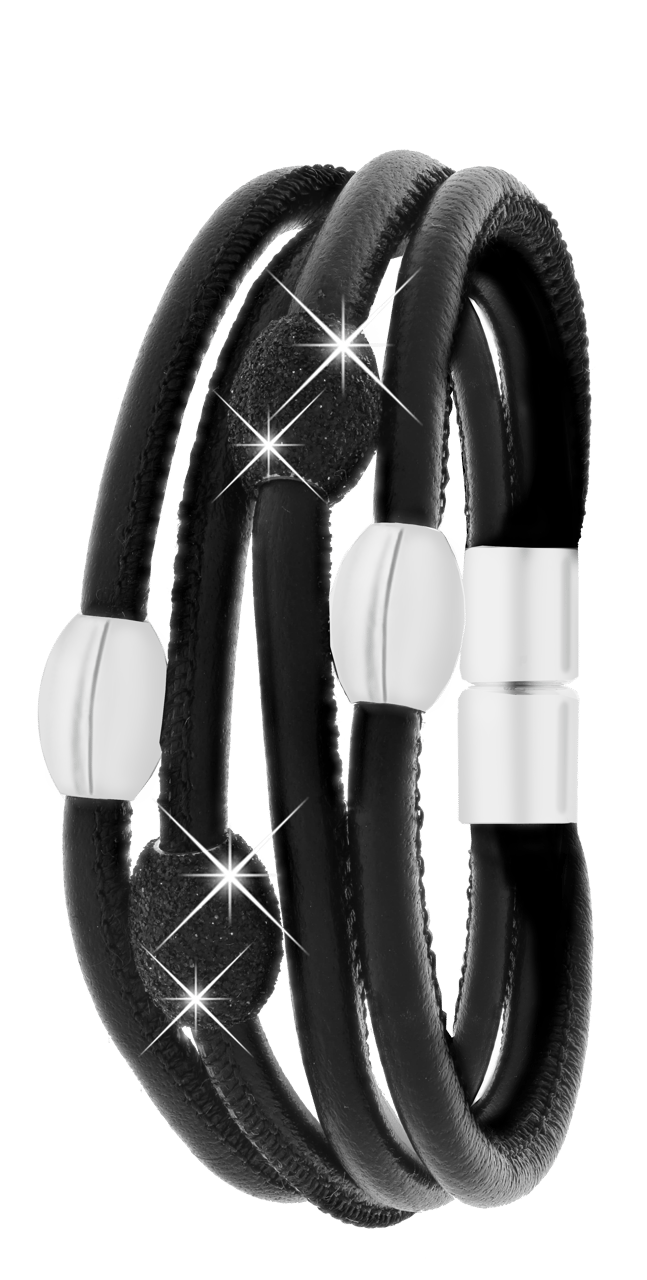 Stalen armband leer black mineral powder