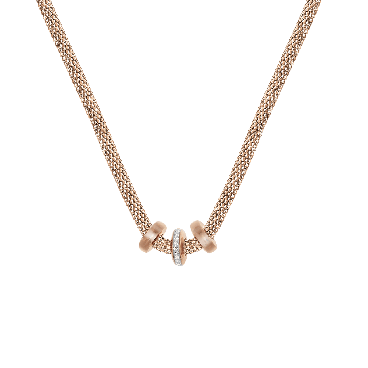 Gerecycleerd stainless steel ketting mesh roseplated met kristal