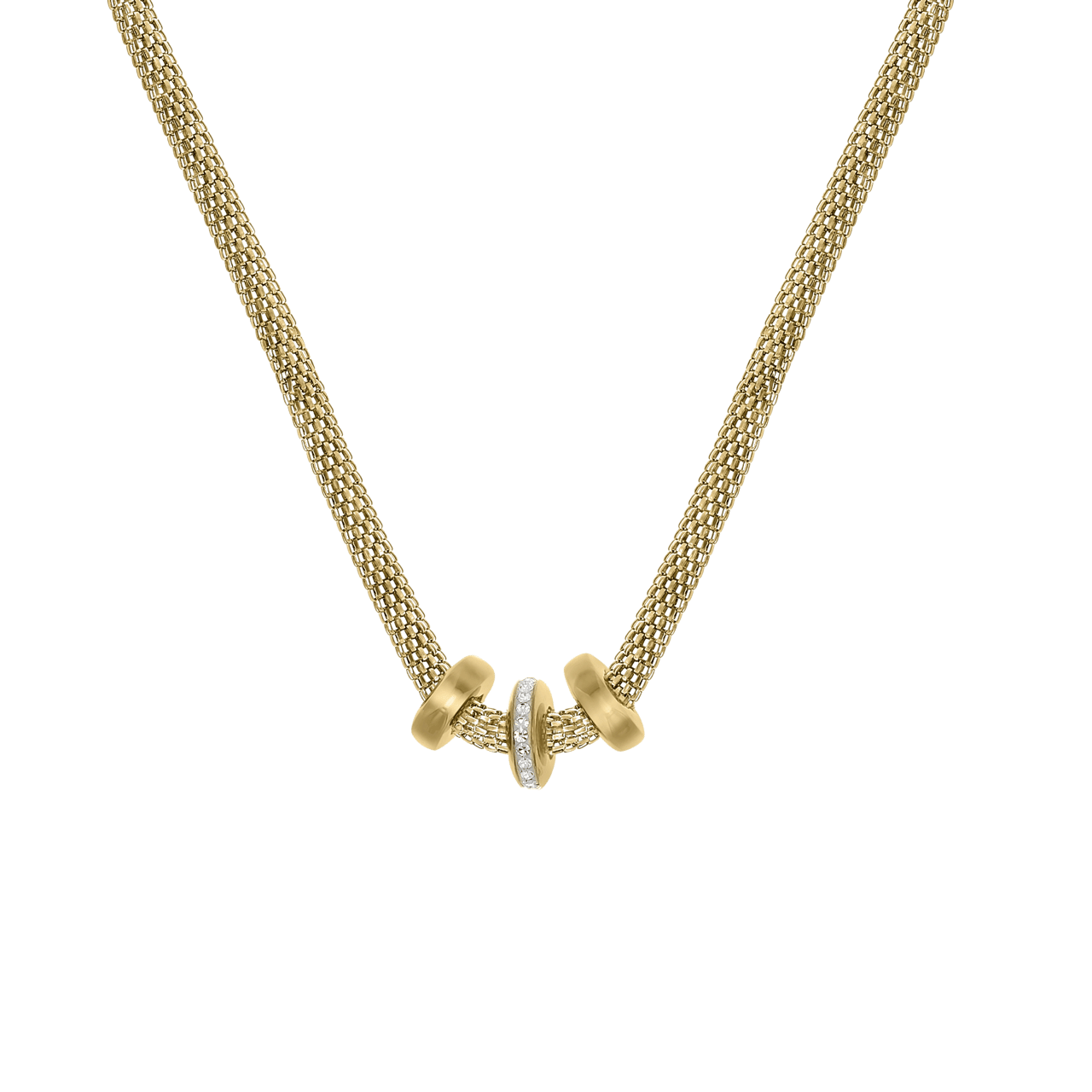 Gerecycleerd stalen ketting mesh goldplated met kristal