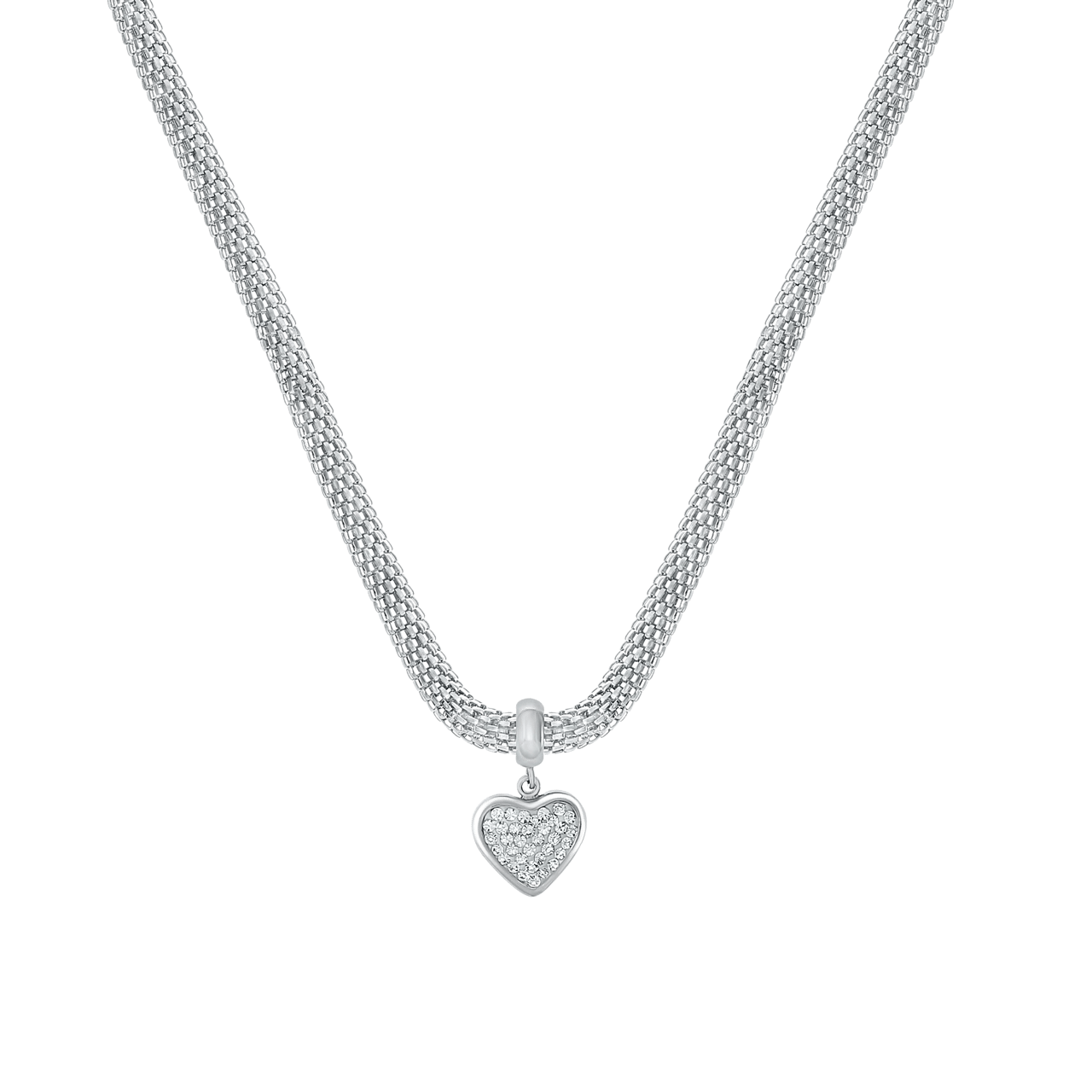 Gerecycled stalen ketting mesh met kristal hart