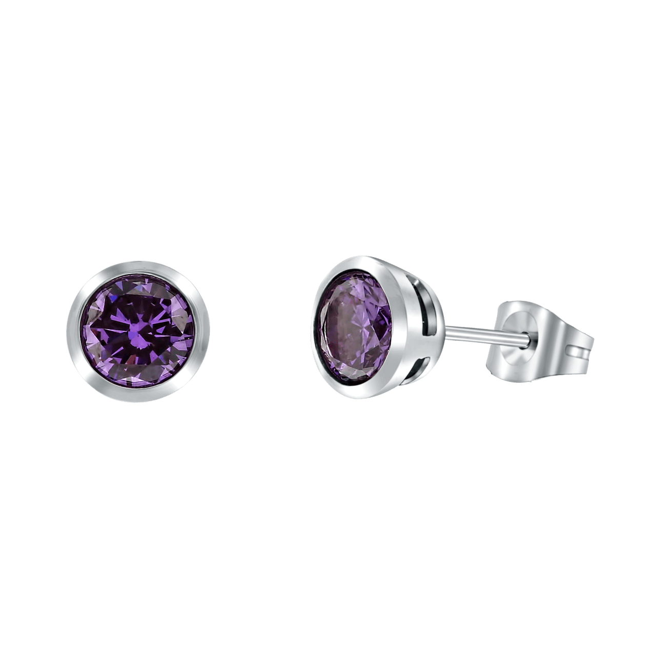 Stalen oorbellen met amethyst zirkonia