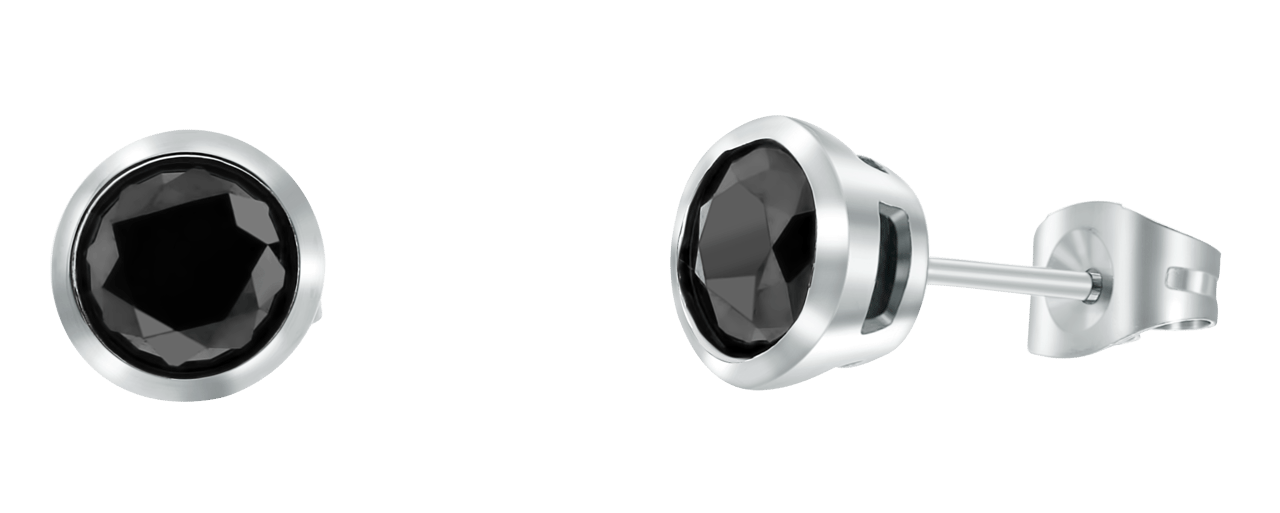 Gerecycled stainless steel oorbellen met zwarte zirkonia