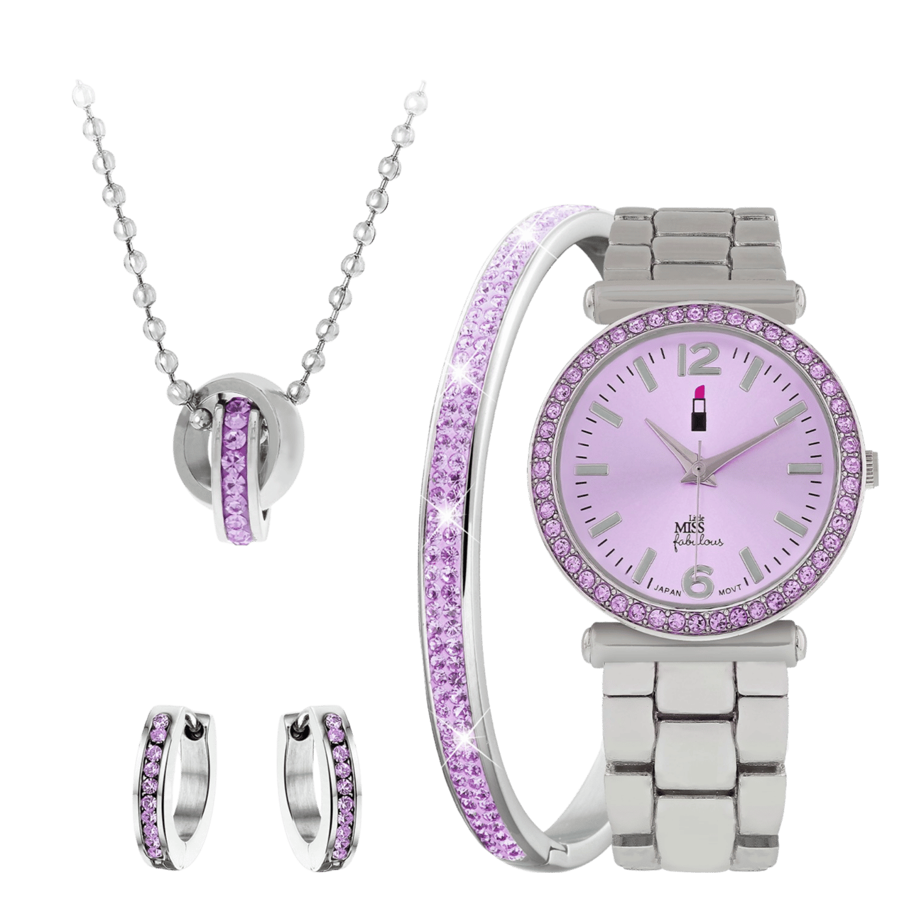 Gerecycled stainless steel kinderset met violet kristal