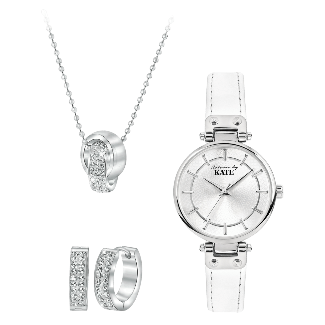 Gerecycleerd stainless steel set met wit kristal