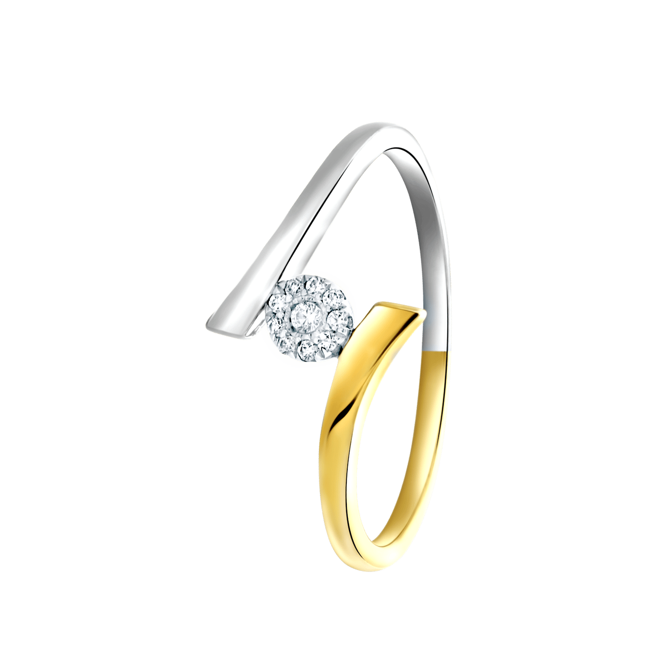 14 Karaat bicolor ring met 10 diamanten 0,04ct
