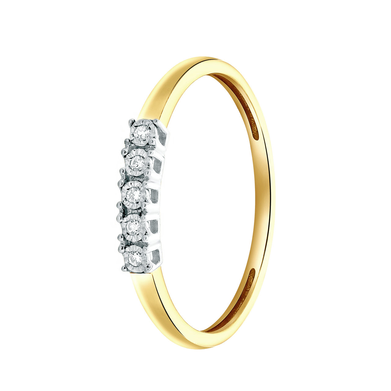 14Karaat geelgouden rijring met 5 diamanten 0,03ct