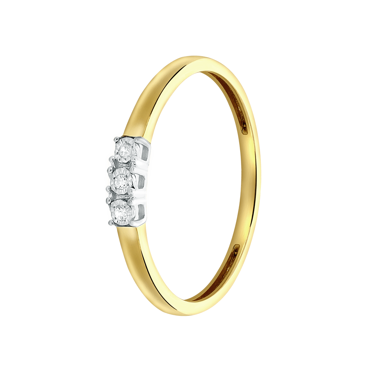 14 Karaat geelgouden ring met 3 diamanten 0,02ct