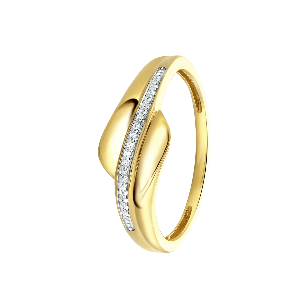 14 Karaat geelgouden ring met 19 diamanten 0,04ct