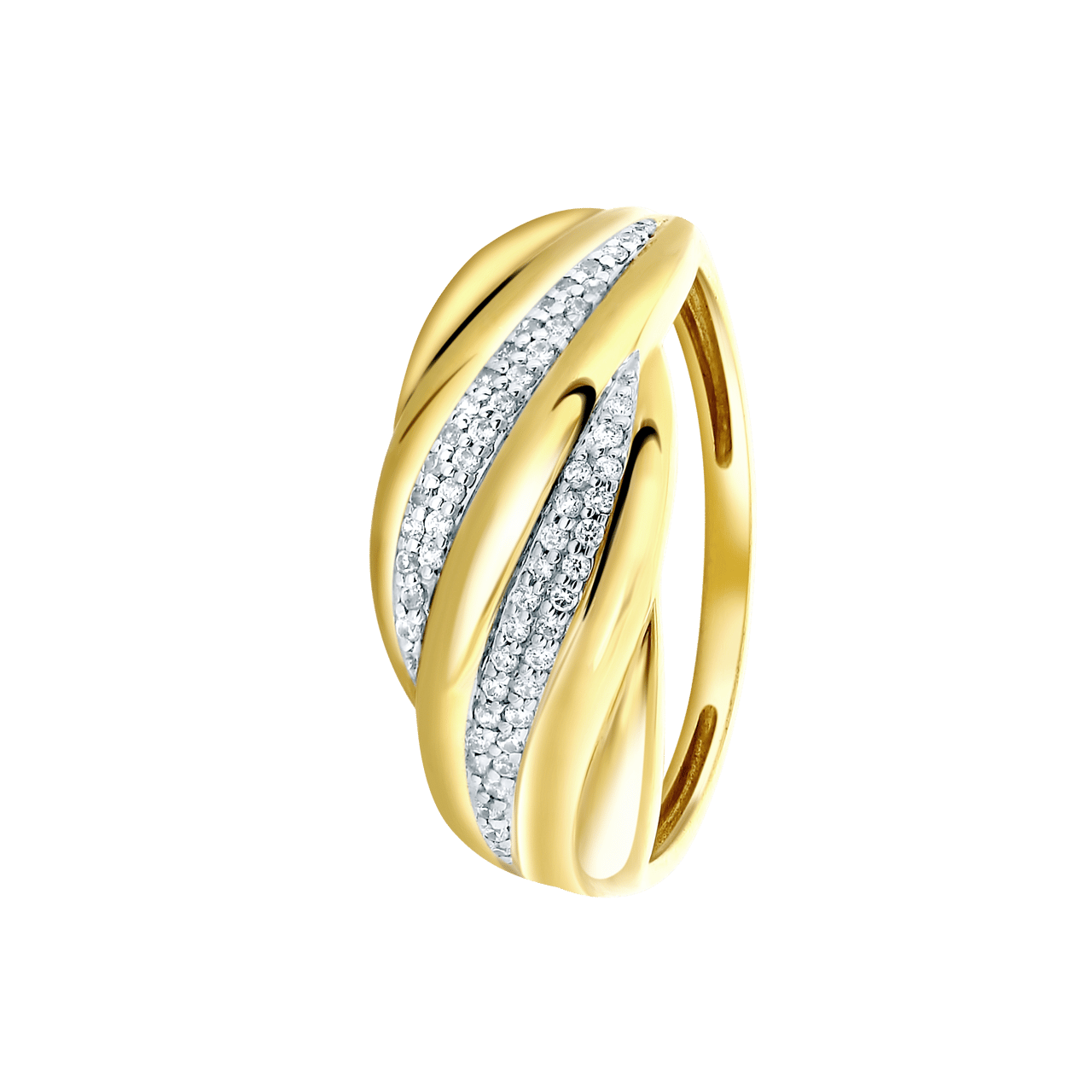 14 Karaat geelgouden ring met 56 diamanten 0,15ct
