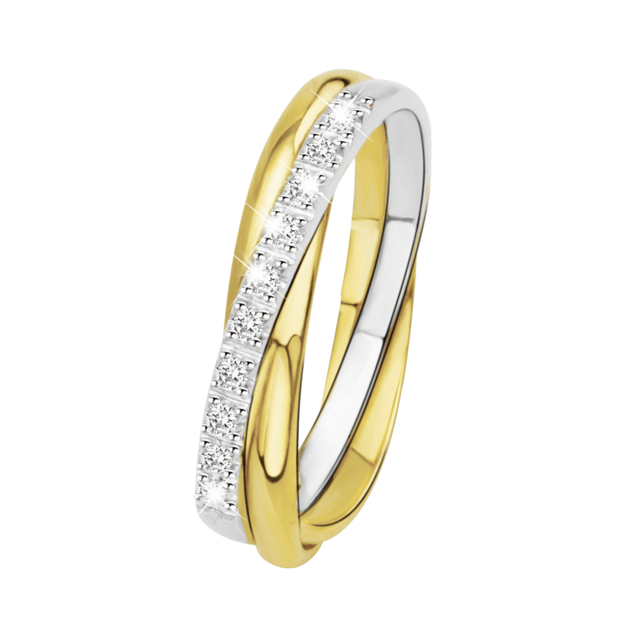 14K bicolor gouden ring met 10 diamanten 0,05ct