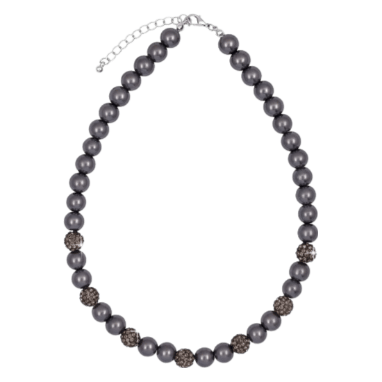 Bijoux zilverkleurige kralenketting met grijze parels voor dames