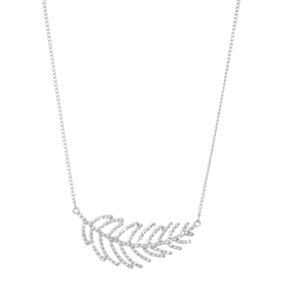 Byoux ketting met hanger veer en witte steentjes