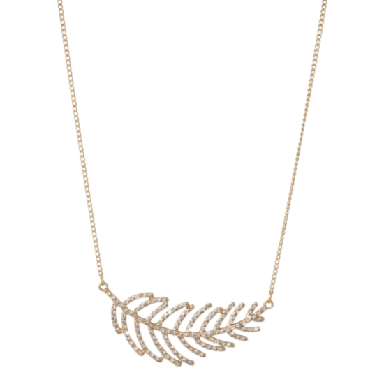 Byoux ketting met hanger veer en witte steentjes