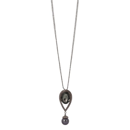 Byoux ketting grijs met grijze parel en steentjes