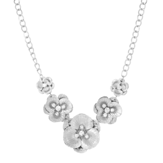 Bijoux zilverkleurige ketting met hanger bloem voor dames