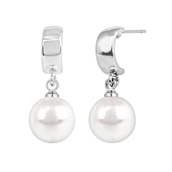 Bijoux zilverkleurige oorringhangers met  parel voor dames